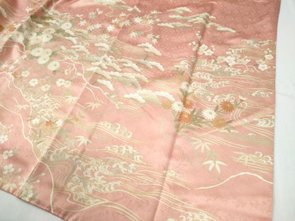 平和屋着物●訪問着　駒刺繍　松竹梅立波花文　金彩　正絹　逸品　CABG0334yc