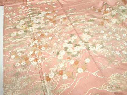 平和屋着物●訪問着　駒刺繍　松竹梅立波花文　金彩　正絹　逸品　CABG0334yc