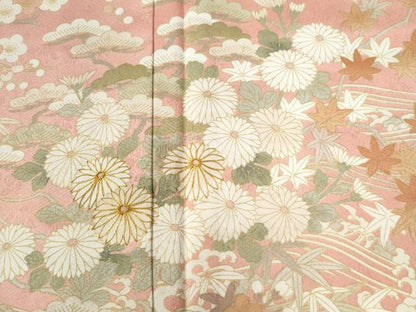 平和屋着物●訪問着　駒刺繍　松竹梅立波花文　金彩　正絹　逸品　CABG0334yc