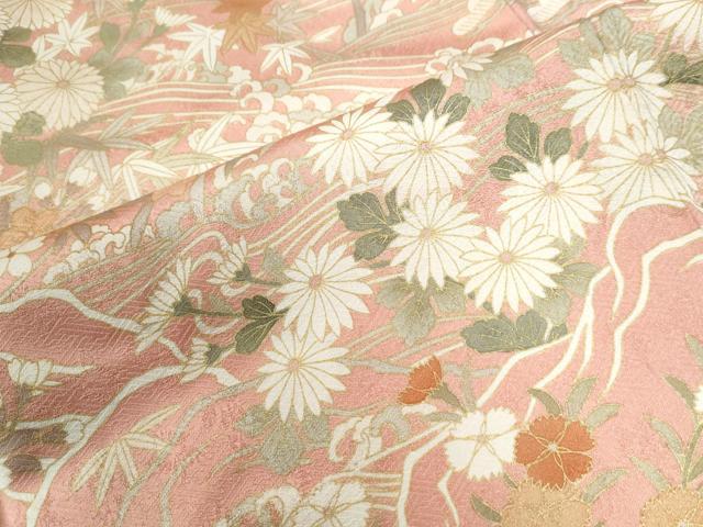 平和屋着物●訪問着　駒刺繍　松竹梅立波花文　金彩　正絹　逸品　CABG0334yc
