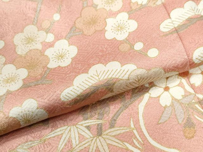 平和屋着物●訪問着　駒刺繍　松竹梅立波花文　金彩　正絹　逸品　CABG0334yc