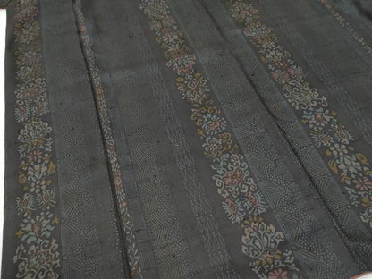 平和屋着物●上質な小紋　紬地　更紗花唐草間道　正絹　逸品　CABG0335yc