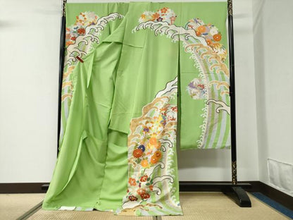 平和屋着物●豪華振袖　京手描友禅　駒刺繍　立波菊花文　金彩　仮絵羽　逸品　未使用　CABG0339yc