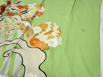 平和屋着物●豪華振袖　京手描友禅　駒刺繍　立波菊花文　金彩　仮絵羽　逸品　未使用　CABG0339yc