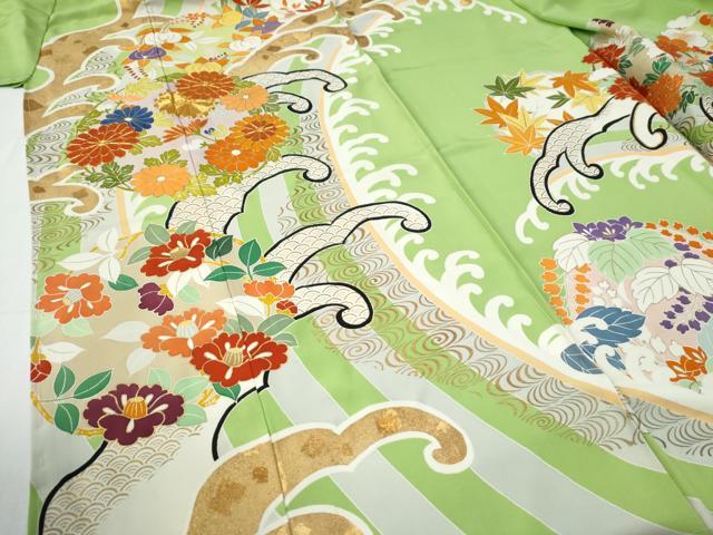平和屋着物●豪華振袖　京手描友禅　駒刺繍　立波菊花文　金彩　仮絵羽　逸品　未使用　CABG0339yc