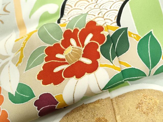 平和屋着物●豪華振袖　京手描友禅　駒刺繍　立波菊花文　金彩　仮絵羽　逸品　未使用　CABG0339yc