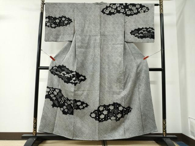 平和屋着物●訪問着　総絞り　雲取り花松文　黒地　正絹　逸品　CABG0340yc