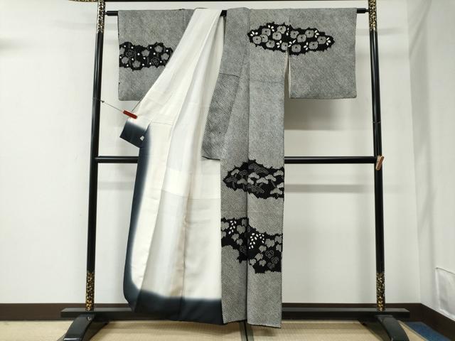 平和屋着物●訪問着　総絞り　雲取り花松文　黒地　正絹　逸品　CABG0340yc