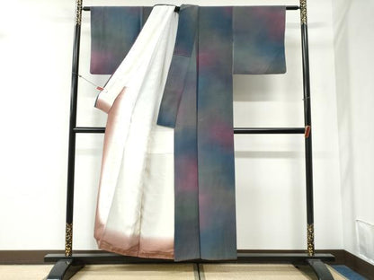 平和屋着物●染色作家　斉藤三才　小紋　霞文　暈し染め　正絹　逸品　CABG0343yc