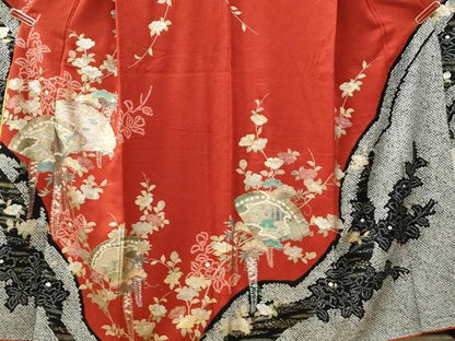 平和屋着物●豪華振袖　絞り　十二単風　檜扇草花文　金銀彩　正絹　逸品　CABG0350yc