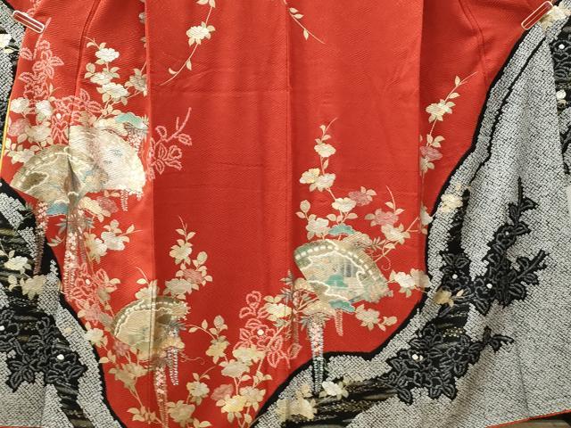 平和屋着物●豪華振袖　絞り　十二単風　檜扇草花文　金銀彩　正絹　逸品　CABG0350yc