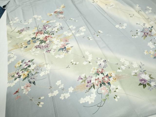 平和屋着物●訪問着　霞草花文　暈し染め　金彩　正絹　逸品　CABG0351yc