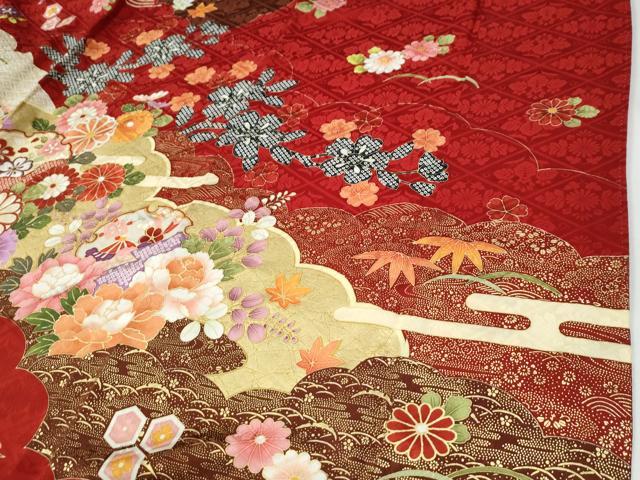 平和屋着物●豪華振袖　駒刺繍　雪輪花松文　金彩　正絹　逸品　CABG0353yc