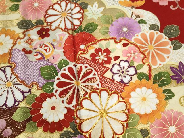 平和屋着物●豪華振袖　駒刺繍　雪輪花松文　金彩　正絹　逸品　CABG0353yc