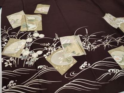 平和屋着物●豪華色留袖　駒刺繍　立波色紙鶴草花文　金彩　まるやま扱い　正絹　逸品　CABG0358yc