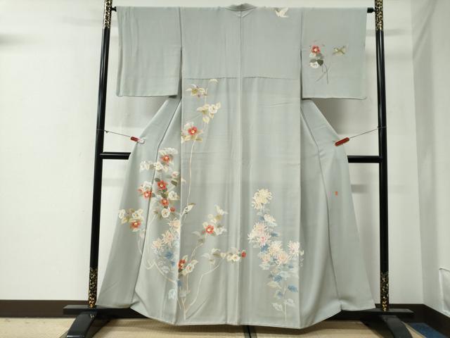 平和屋着物●本加賀友禅作家　茶谷孝志　訪問着　休み鳥枝椿花文　正絹　逸品　CABG0362yc