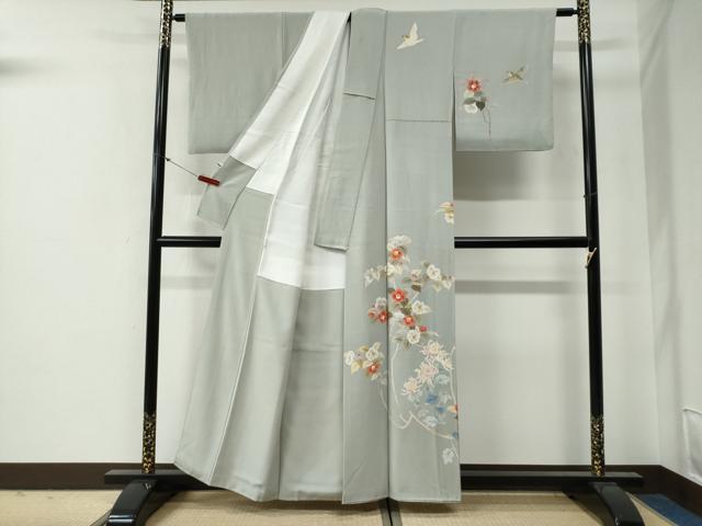平和屋着物●本加賀友禅作家　茶谷孝志　訪問着　休み鳥枝椿花文　正絹　逸品　CABG0362yc