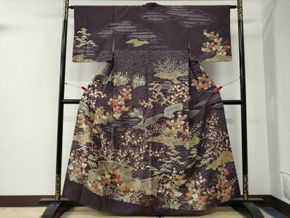 平和屋着物●訪問着　紬地　浜松草花文　金彩　正絹　逸品　CABG0365yc