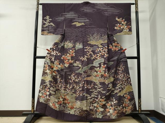平和屋着物●訪問着　紬地　浜松草花文　金彩　正絹　逸品　CABG0365yc