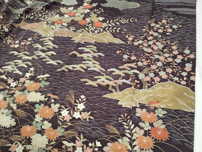 平和屋着物●訪問着　紬地　浜松草花文　金彩　正絹　逸品　CABG0365yc