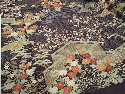 平和屋着物●訪問着　紬地　浜松草花文　金彩　正絹　逸品　CABG0365yc