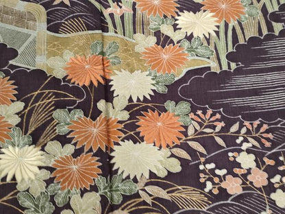 平和屋着物●訪問着　紬地　浜松草花文　金彩　正絹　逸品　CABG0365yc