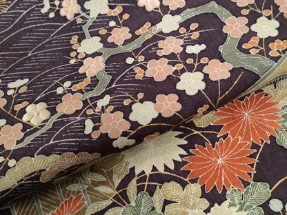 平和屋着物●訪問着　紬地　浜松草花文　金彩　正絹　逸品　CABG0365yc