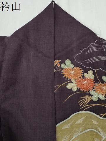 平和屋着物●訪問着　紬地　浜松草花文　金彩　正絹　逸品　CABG0365yc