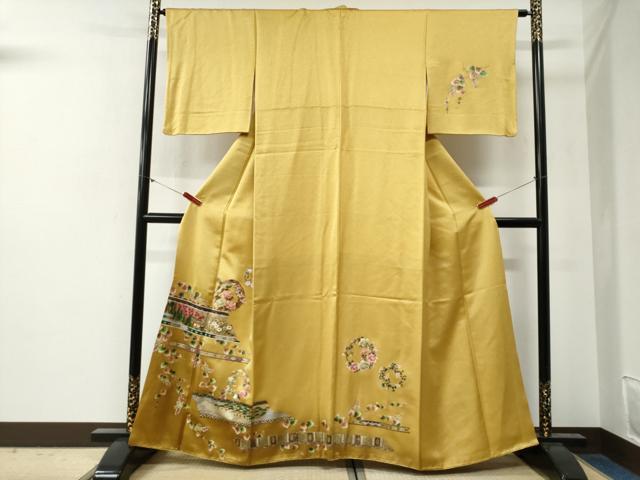 平和屋着物●訪問着　鳳凰草花丸文　暈し染め　金彩　正絹　逸品　CABG0372yc