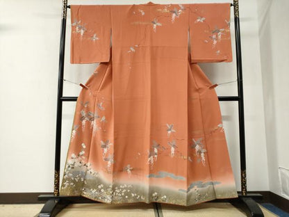 平和屋着物●訪問着　駒刺繍　枝垂れ花文　暈し染め　金彩　正絹　逸品　CABG0373yc