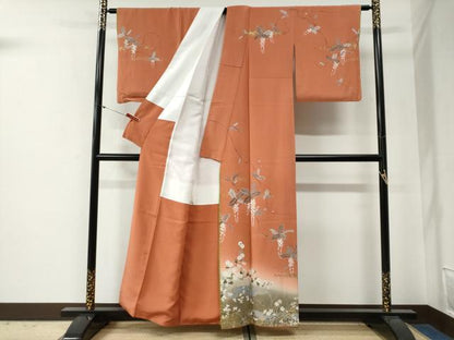 平和屋着物●訪問着　駒刺繍　枝垂れ花文　暈し染め　金彩　正絹　逸品　CABG0373yc