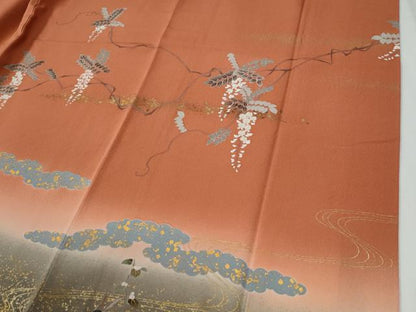 平和屋着物●訪問着　駒刺繍　枝垂れ花文　暈し染め　金彩　正絹　逸品　CABG0373yc