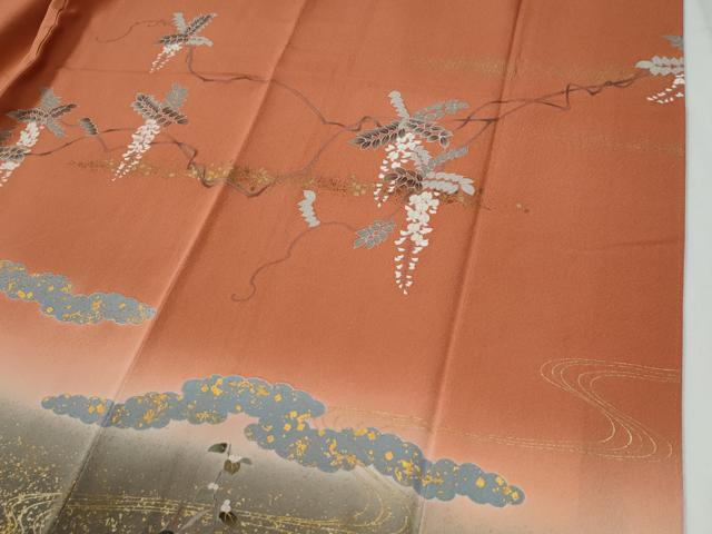 平和屋着物●訪問着　駒刺繍　枝垂れ花文　暈し染め　金彩　正絹　逸品　CABG0373yc