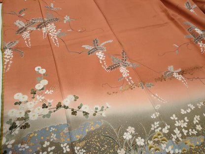 平和屋着物●訪問着　駒刺繍　枝垂れ花文　暈し染め　金彩　正絹　逸品　CABG0373yc