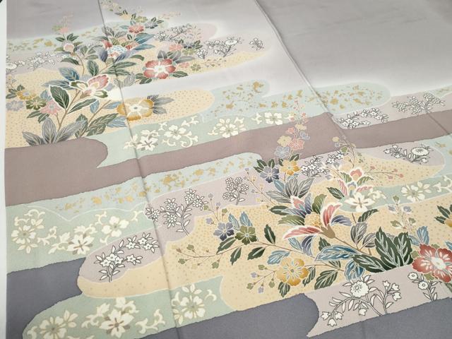 平和屋着物●訪問着　霞更紗草花文　暈し染め　金彩　正絹　逸品　CABG0376yc
