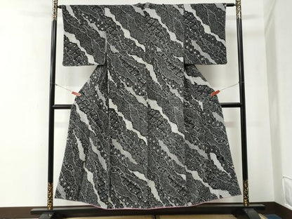 平和屋着物●上質な小紋　総絞り　吉祥文　黒地　正絹　逸品　未使用　CABG0379yc