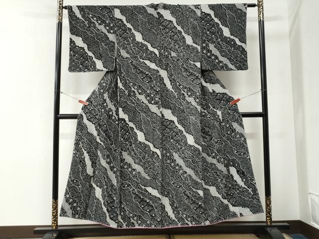 平和屋着物●上質な小紋　総絞り　吉祥文　黒地　正絹　逸品　未使用　CABG0379yc