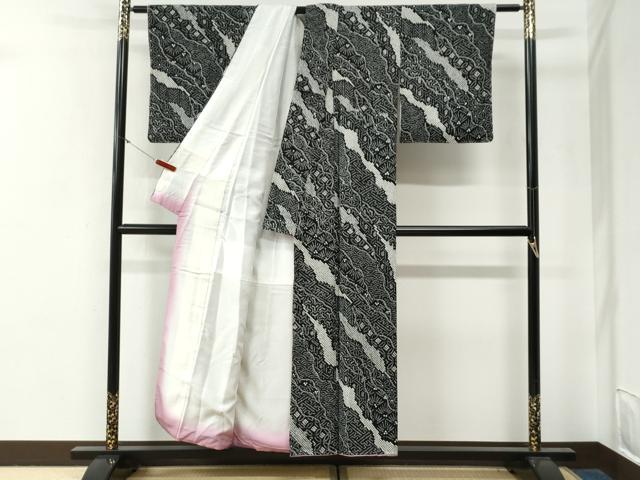 平和屋着物●上質な小紋　総絞り　吉祥文　黒地　正絹　逸品　未使用　CABG0379yc