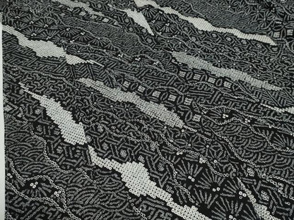 平和屋着物●上質な小紋　総絞り　吉祥文　黒地　正絹　逸品　未使用　CABG0379yc