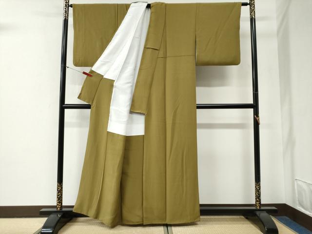 平和屋着物●上質な色無地　国防色　正絹　逸品　CABG0382yc