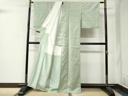平和屋着物●結城紬　色無地　裏葉柳色　正絹　逸品　CABG0386yc