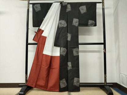 平和屋着物●本場大島紬　9マルキ　地空き　色紙重ね花文　正絹　逸品　CABG0388yc