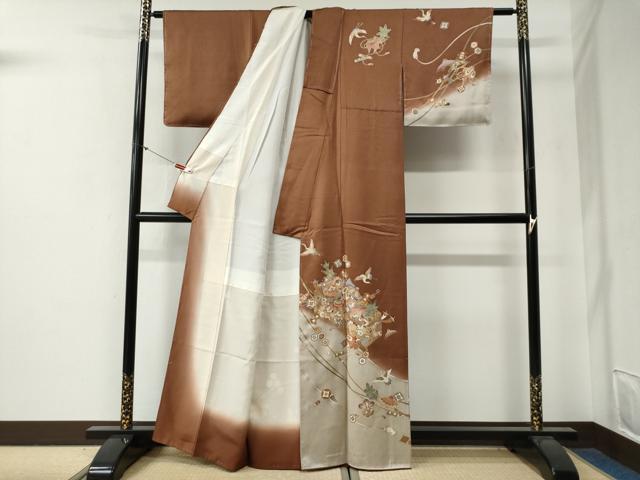 平和屋着物●訪問着　飛鶴宝尽くし　暈し染め　金彩　正絹　逸品　未使用　CABG0389yc