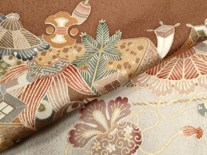 平和屋着物●訪問着　飛鶴宝尽くし　暈し染め　金彩　正絹　逸品　未使用　CABG0389yc