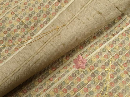 平和屋着物●訪問着　紬地　刺繍　横段吉祥溢れ松葉花文　金糸　正絹　逸品　CABG0390yc