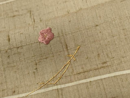 平和屋着物●訪問着　紬地　刺繍　横段吉祥溢れ松葉花文　金糸　正絹　逸品　CABG0390yc