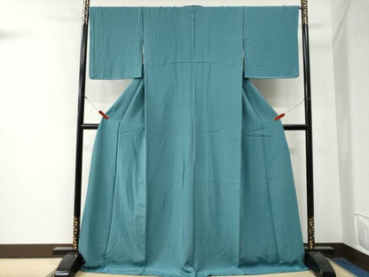 平和屋着物●上質な色無地　錆浅葱色　ロング丈　正絹　逸品　未使用　CABG0391yc
