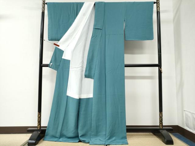 平和屋着物●上質な色無地　錆浅葱色　ロング丈　正絹　逸品　未使用　CABG0391yc