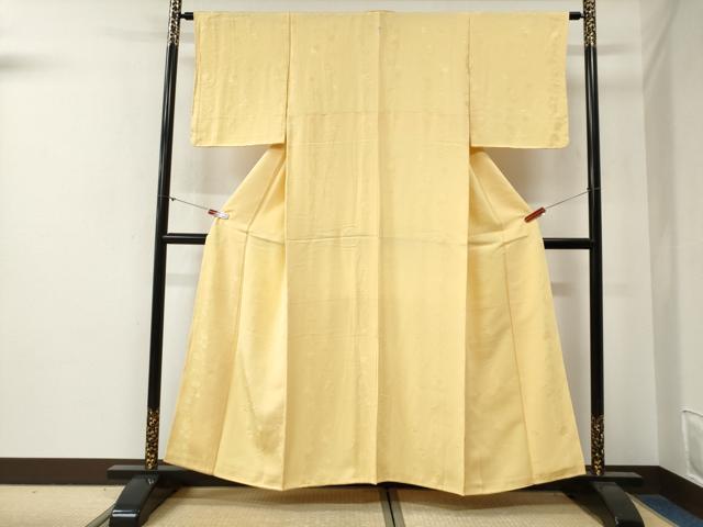 平和屋着物●上質な色無地　橘花枝梅地紋　淡黄色　正絹　逸品　未使用　CABG0394yc