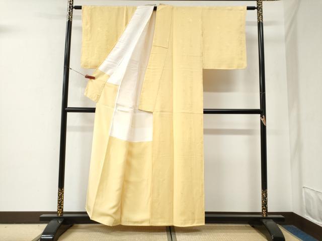 平和屋着物●上質な色無地　橘花枝梅地紋　淡黄色　正絹　逸品　未使用　CABG0394yc